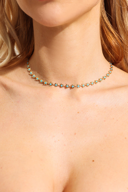 Floral Enamel Metal Necklace & Bracelet Set