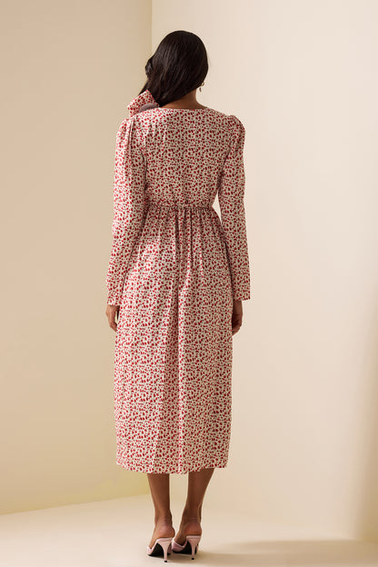 Vestido midi con abertura y manga larga con estampado floral 3D 