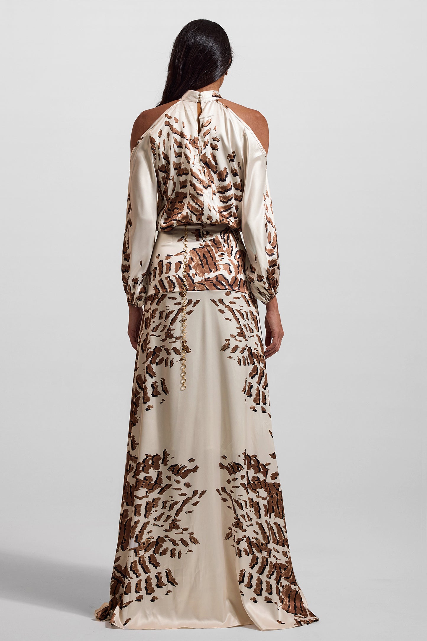Abstract Print Cut-Out Puff Sleeve Maxi Dress
