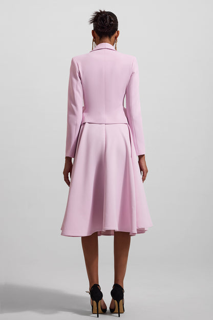 3D Floral Solid Blazer ＆ High Waist Solid Midi Skirt Set