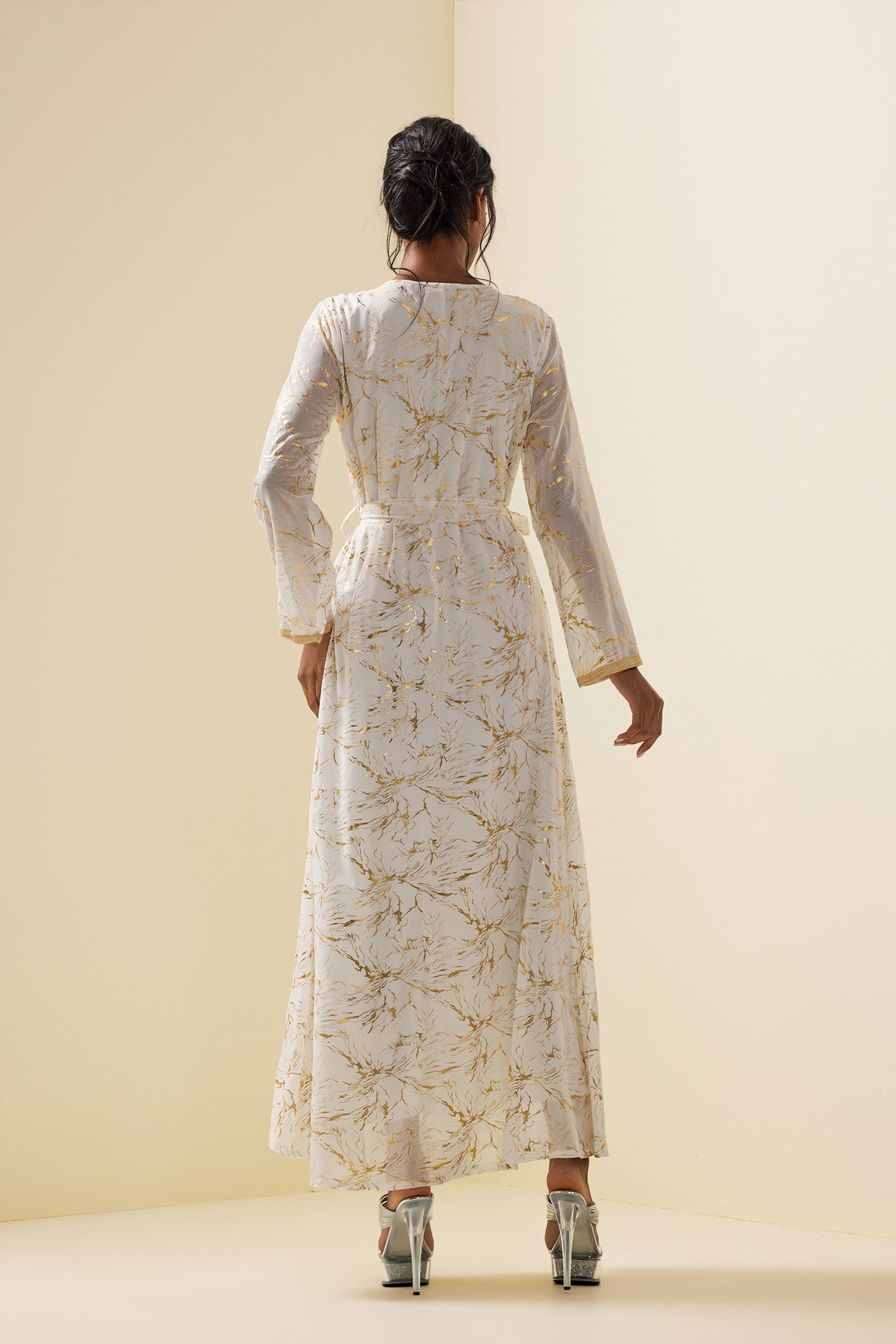 Abstract Print Gold Foil Stamping Midi Dress