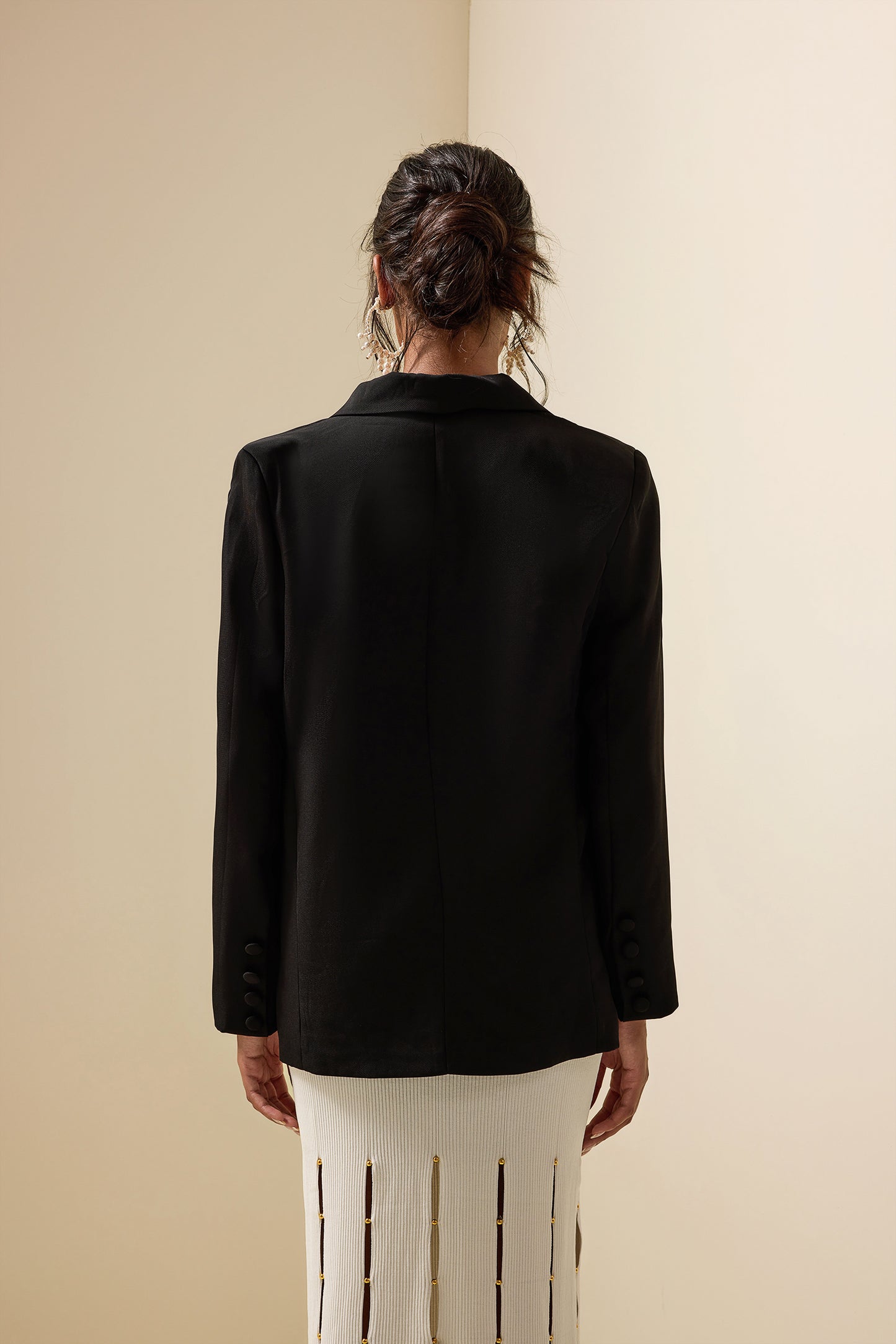 3D Flower Contrast Color Long Sleeve Blazer