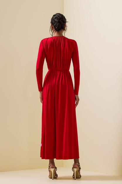 3D Floral Jersey Solid Bottom Midi Dress