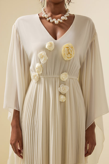 3D Floral Solid Cape Maxi Dress