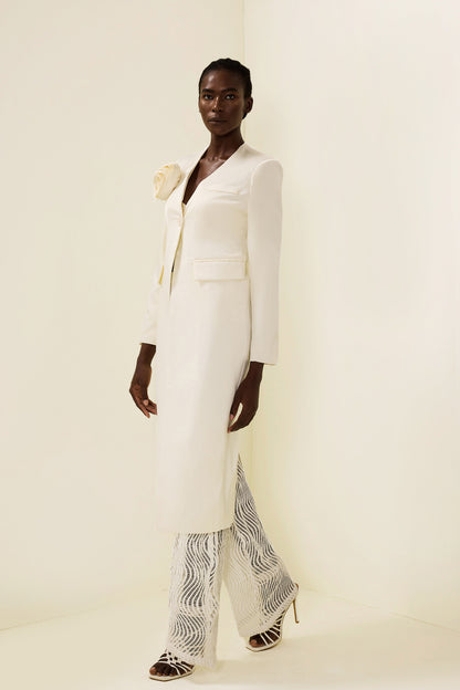 3D Floral Solid Long Sleeve Coat