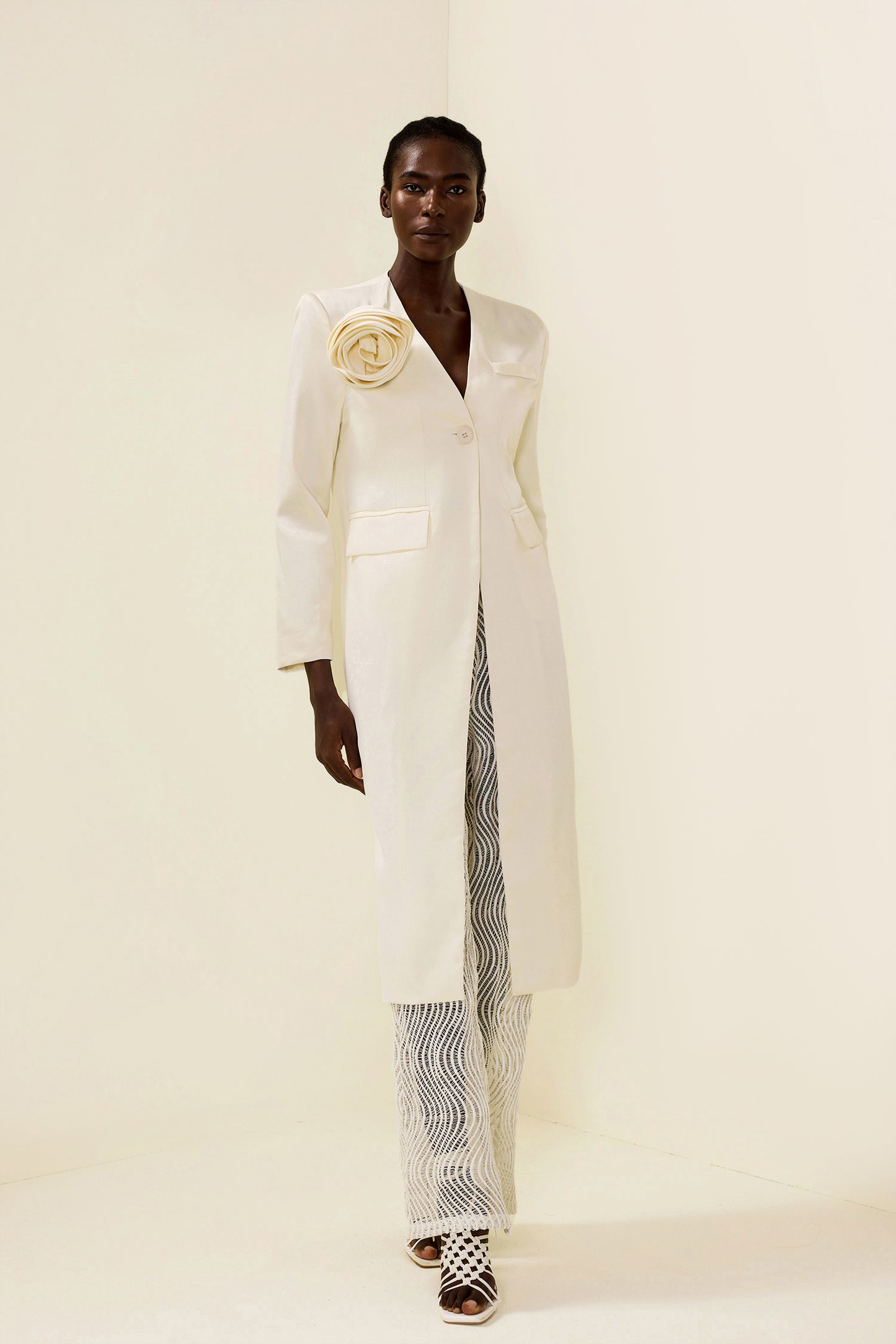 3D Floral Solid Long Sleeve Coat