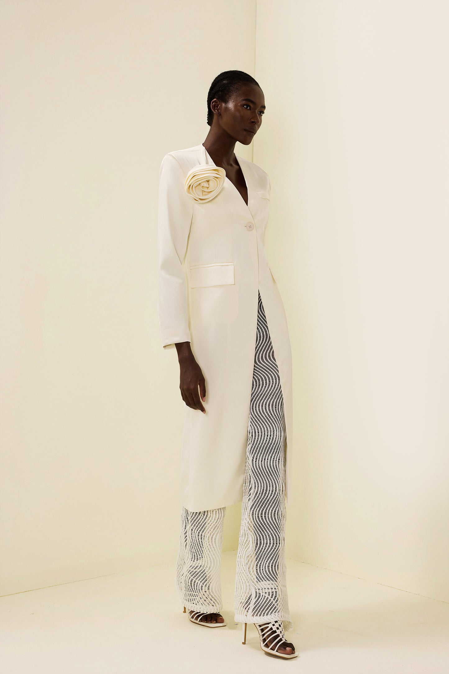 3D Floral Solid Long Sleeve Coat