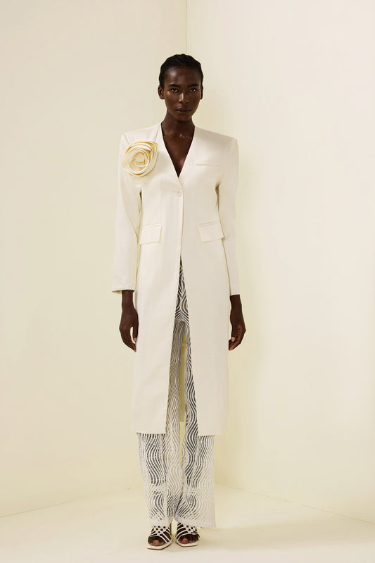 3D Floral Solid Long Sleeve Coat