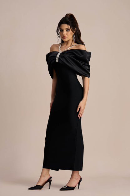 Alva Off Shoulder Diamante Maxi Dress