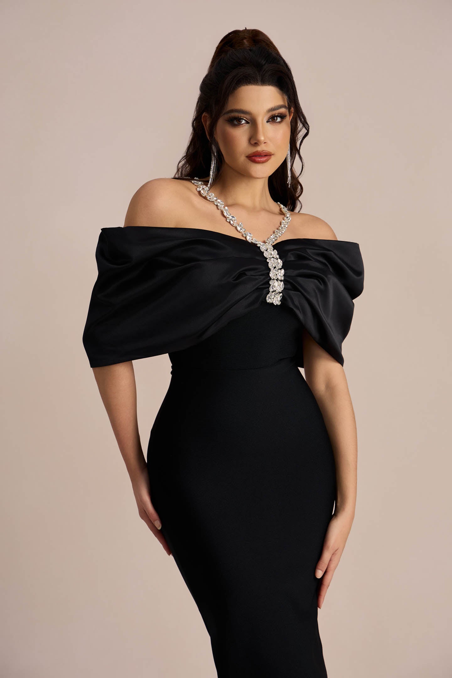 Alva Off Shoulder Diamante Maxi Dress