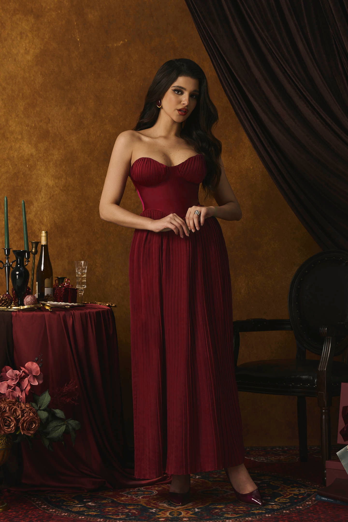 Vestido largo plisado sin tirantes Alice 