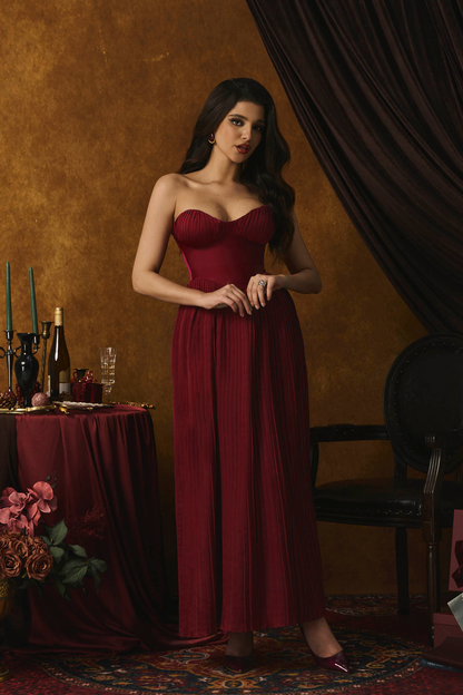 Vestido largo plisado sin tirantes Alice 