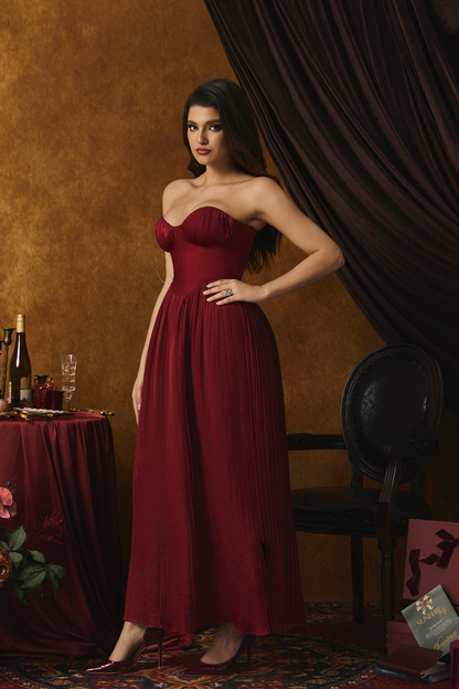 Vestido largo plisado sin tirantes Alice 