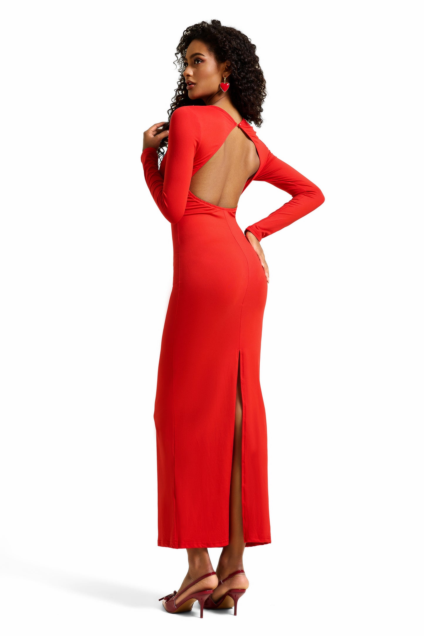 Vestido midi fruncido de jersey con estampado floral 3D 