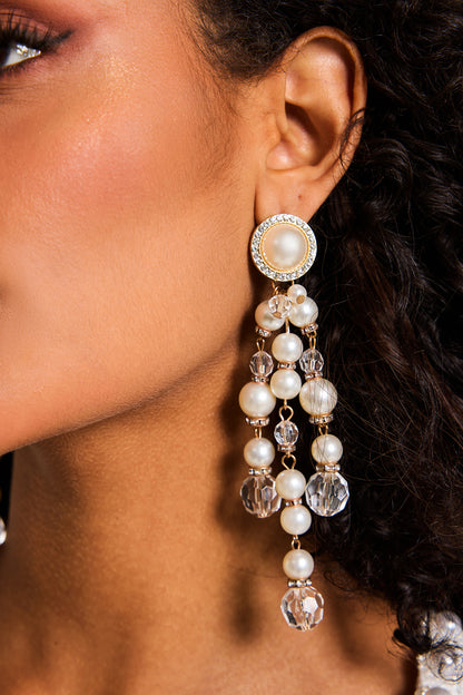 Faux Pearl Crystal Drop Earrings