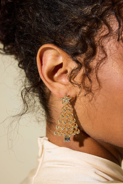 Faux Diamond Christmas Tree Shape Earrings