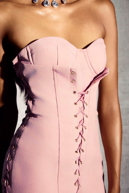 Angela Lace Up Strapless Mini Dress