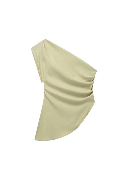 2025 Asymmetric T-shirt New Women’s Fashion Trend Spicy Girl Celebrity Temperament Off Shoulder Top