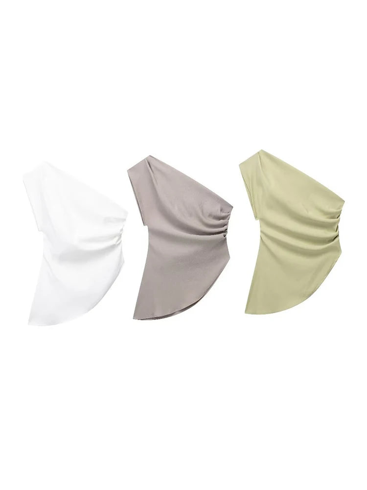 2025 Asymmetric T-shirt New Women’s Fashion Trend Spicy Girl Celebrity Temperament Off Shoulder Top