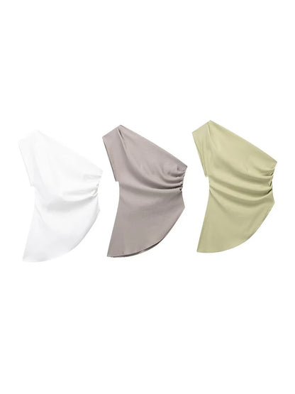 2025 Asymmetric T-shirt New Women’s Fashion Trend Spicy Girl Celebrity Temperament Off Shoulder Top