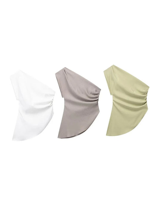 2025 Asymmetric T-shirt New Women’s Fashion Trend Spicy Girl Celebrity Temperament Off Shoulder Top