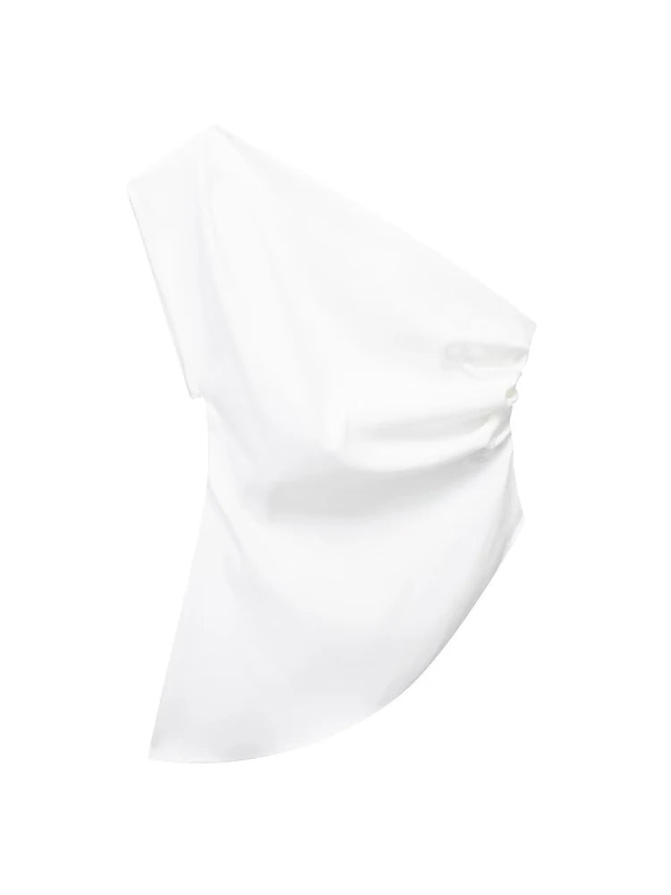 2025 Asymmetric T-shirt New Women’s Fashion Trend Spicy Girl Celebrity Temperament Off Shoulder Top