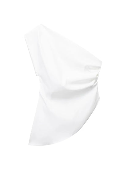 2025 Asymmetric T-shirt New Women’s Fashion Trend Spicy Girl Celebrity Temperament Off Shoulder Top