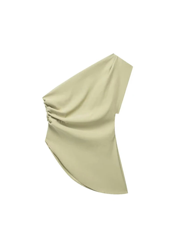 2025 Asymmetric T-shirt New Women’s Fashion Trend Spicy Girl Celebrity Temperament Off Shoulder Top