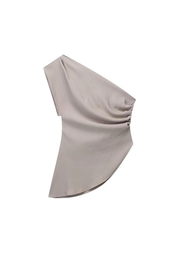 2025 Asymmetric T-shirt New Women’s Fashion Trend Spicy Girl Celebrity Temperament Off Shoulder Top