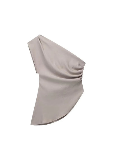 2025 Asymmetric T-shirt New Women’s Fashion Trend Spicy Girl Celebrity Temperament Off Shoulder Top