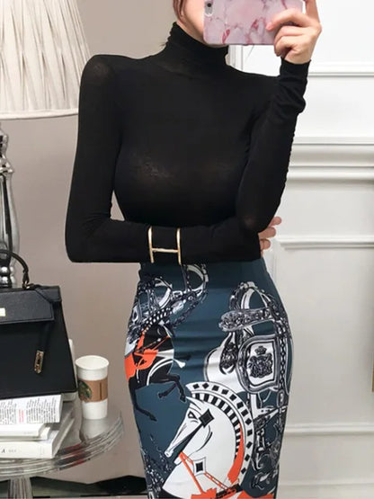 2025 Fall Fashion Women’s Tshirt Solid Long Sleeve Turtleneck Tops Ladies Tight Bottom See Through Sexy T shirt clothing