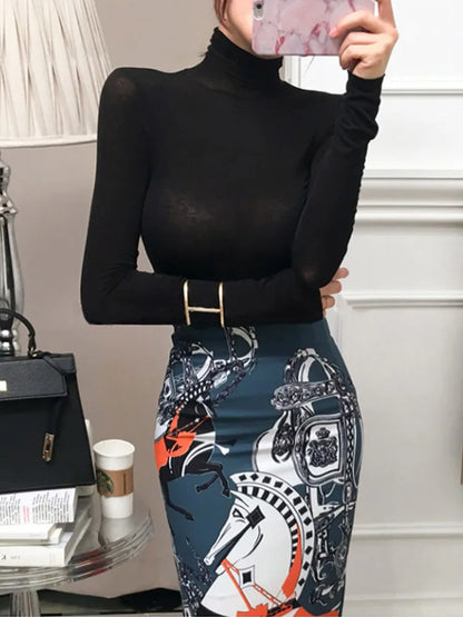 2025 Fall Fashion Women’s Tshirt Solid Long Sleeve Turtleneck Tops Ladies Tight Bottom See Through Sexy T shirt clothing