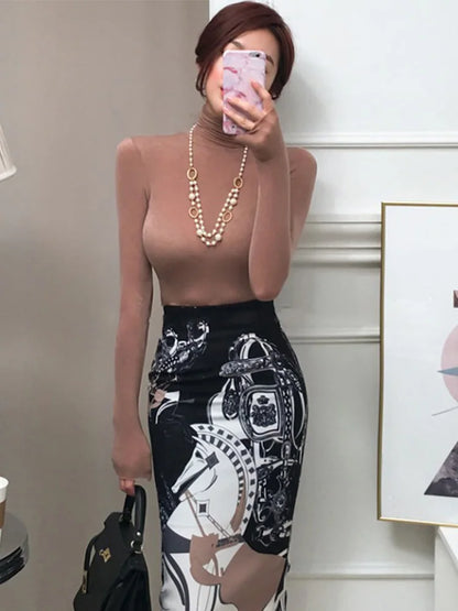 2025 Fall Fashion Women’s Tshirt Solid Long Sleeve Turtleneck Tops Ladies Tight Bottom See Through Sexy T shirt clothing