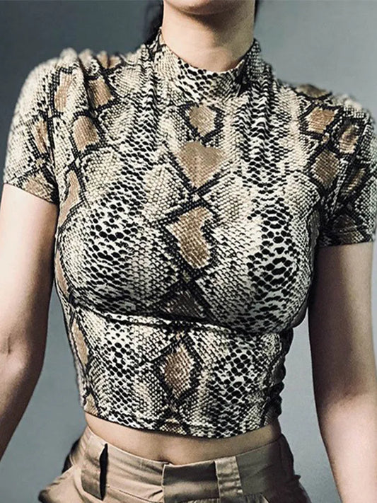 2025 Sexy Crop Top Women Snake Print Tank Top Slim Primer High Collar Vest Harajuku Crop Tank Top T Shirt Femme Girls Camis Tops