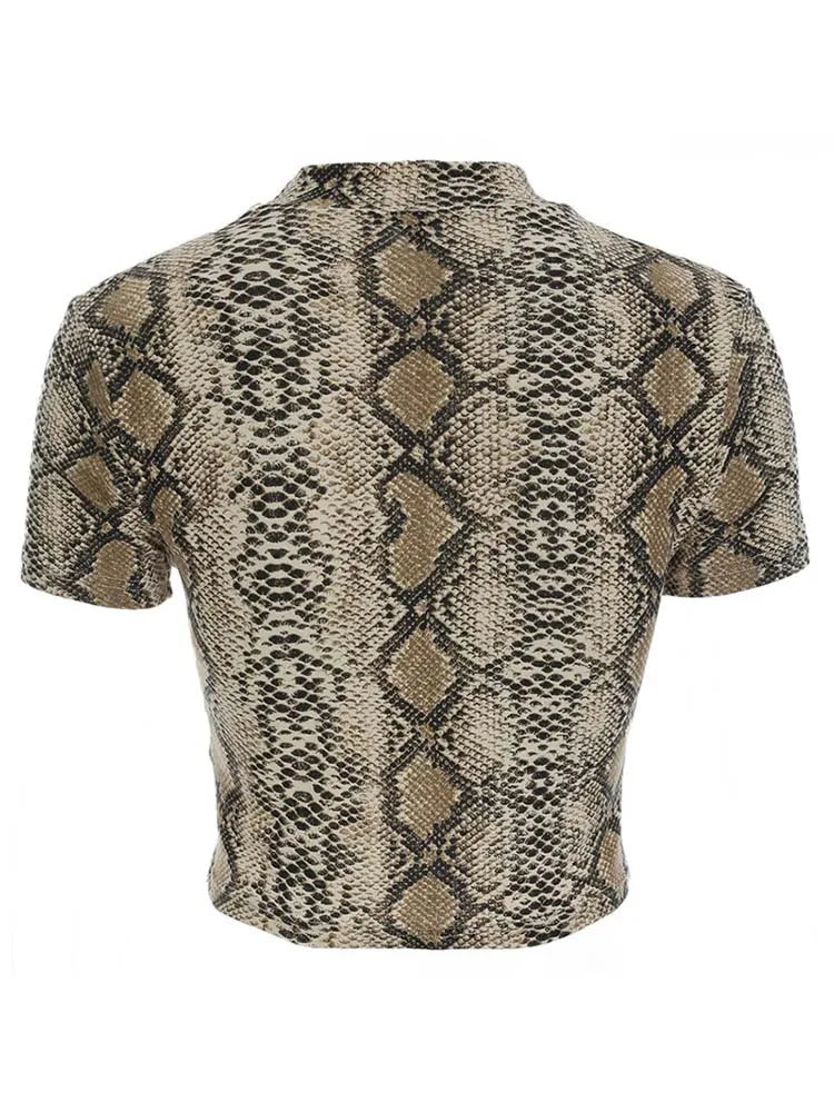 2025 Sexy Crop Top Women Snake Print Tank Top Slim Primer High Collar Vest Harajuku Crop Tank Top T Shirt Femme Girls Camis Tops