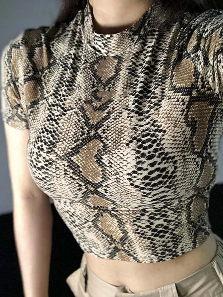 2025 Sexy Crop Top Women Snake Print Tank Top Slim Primer High Collar Vest Harajuku Crop Tank Top T Shirt Femme Girls Camis Tops