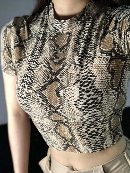 2025 Sexy Crop Top Women Snake Print Tank Top Slim Primer High Collar Vest Harajuku Crop Tank Top T Shirt Femme Girls Camis Tops