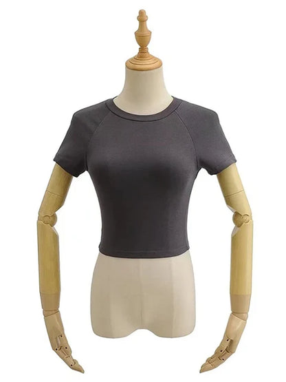 2025 Sexy Off Back Raglan Sleeves Slim Fit Short Sleeve Short Open Navel T-shirt