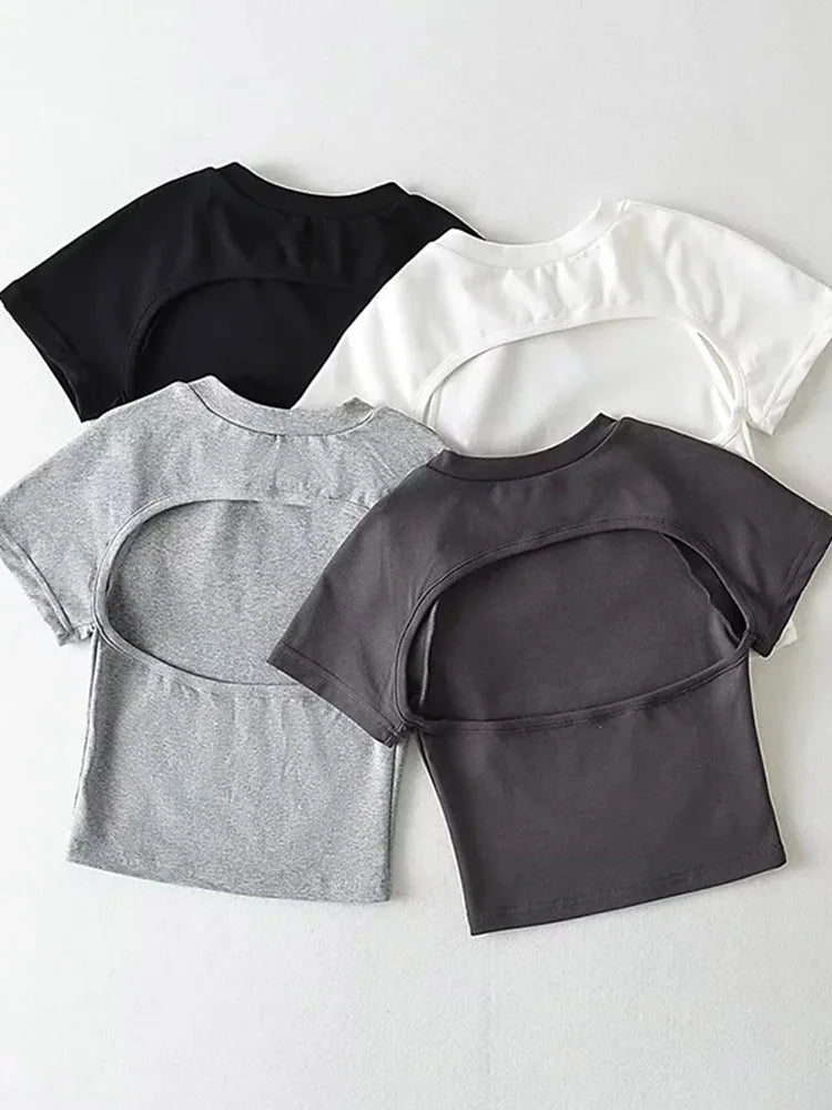 2025 Sexy Off Back Raglan Sleeves Slim Fit Short Sleeve Short Open Navel T-shirt