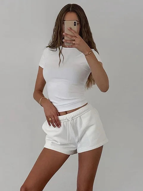 2025 Spring New Short Sleeve T-Shirt Women Solid Simple Casual Soft All-Match Hot Basic Crop Tops Tees Summer Fashion