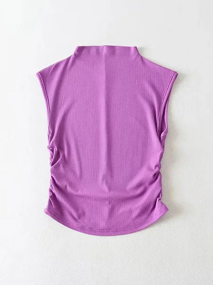 Camiseta sin mangas de cuello alto negra de verano 2025 para mujer, color rosa y morado, lisa, sin mangas, atuendos rave, E Girl, colorida