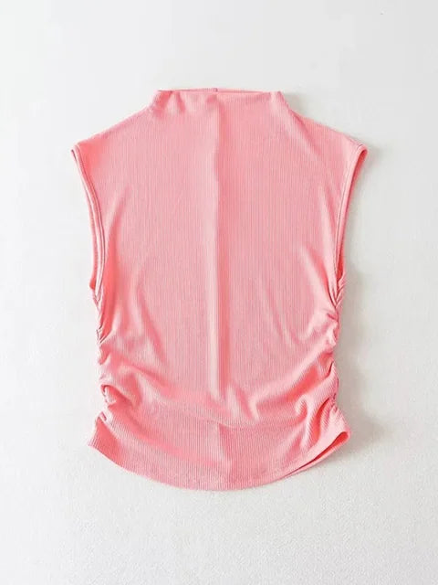 Camiseta sin mangas de cuello alto negra de verano 2025 para mujer, color rosa y morado, lisa, sin mangas, atuendos rave, E Girl, colorida