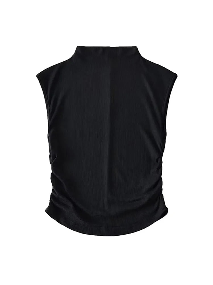 Camiseta sin mangas de cuello alto negra de verano 2025 para mujer, color rosa y morado, lisa, sin mangas, atuendos rave, E Girl, colorida