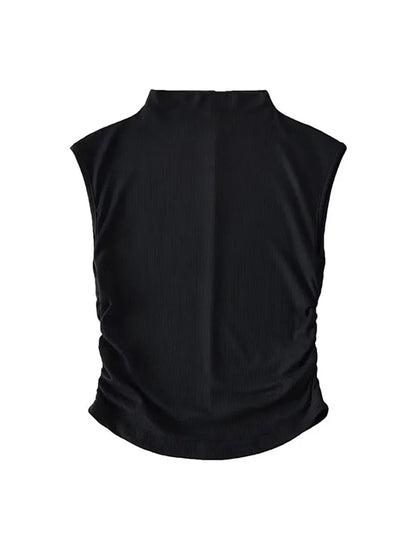 Camiseta sin mangas de cuello alto negra de verano 2025 para mujer, color rosa y morado, lisa, sin mangas, atuendos rave, E Girl, colorida