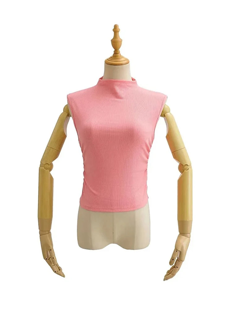 Camiseta sin mangas de cuello alto negra de verano 2025 para mujer, color rosa y morado, lisa, sin mangas, atuendos rave, E Girl, colorida