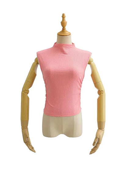 Camiseta sin mangas de cuello alto negra de verano 2025 para mujer, color rosa y morado, lisa, sin mangas, atuendos rave, E Girl, colorida