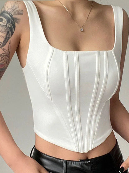 2025 Summer Crop Tops Sexy Square Neck Tight Backless Short Top Sleeveless Tank Tops Women Casual Solid Color Basic Camisole