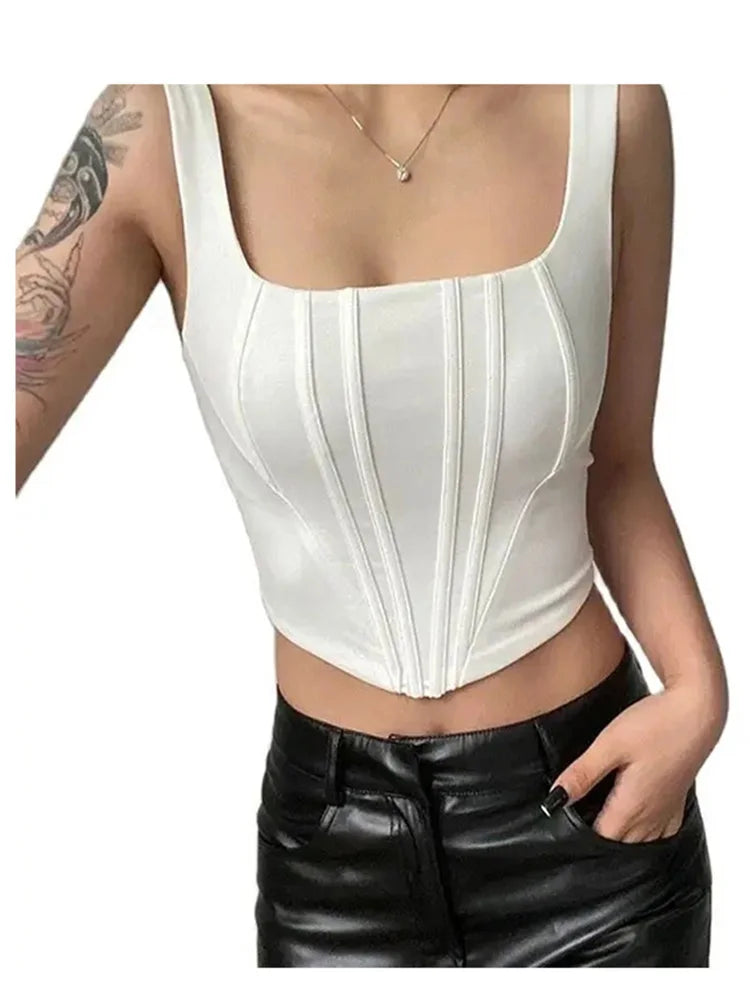 2025 Summer Crop Tops Sexy Square Neck Tight Backless Short Top Sleeveless Tank Tops Women Casual Solid Color Basic Camisole