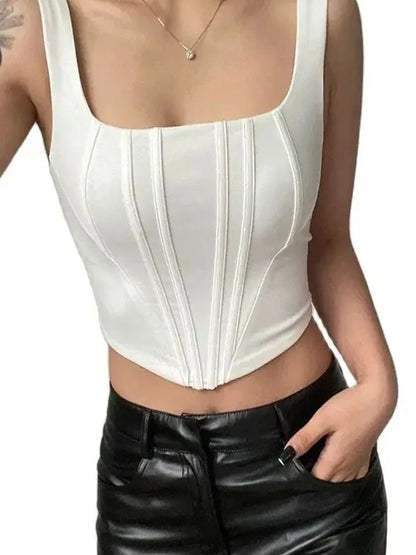 2025 Summer Crop Tops Sexy Square Neck Tight Backless Short Top Sleeveless Tank Tops Women Casual Solid Color Basic Camisole