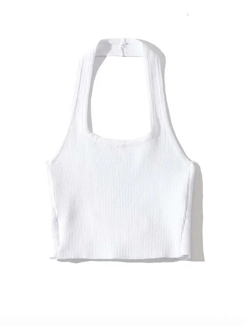 Tops de tubo sexis de moda de verano 2025 para mujer, cuello halter, sin mangas, espalda lisa, chaleco de punto con pliegues